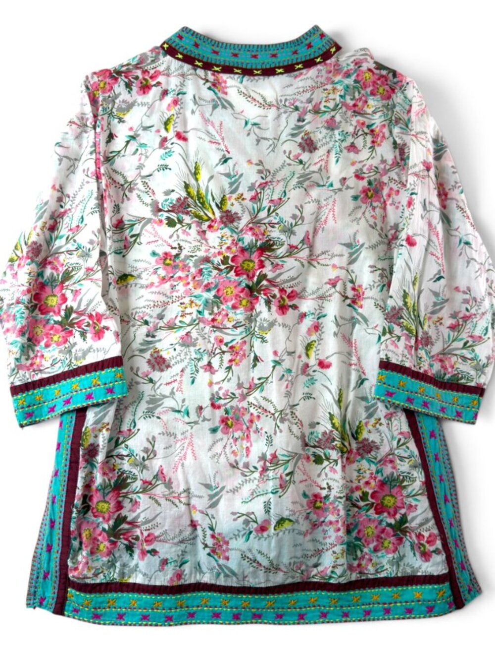 mitra handworks floral embroidered tunic top xl 100% cotton boho artisan - Picture 4 of 10